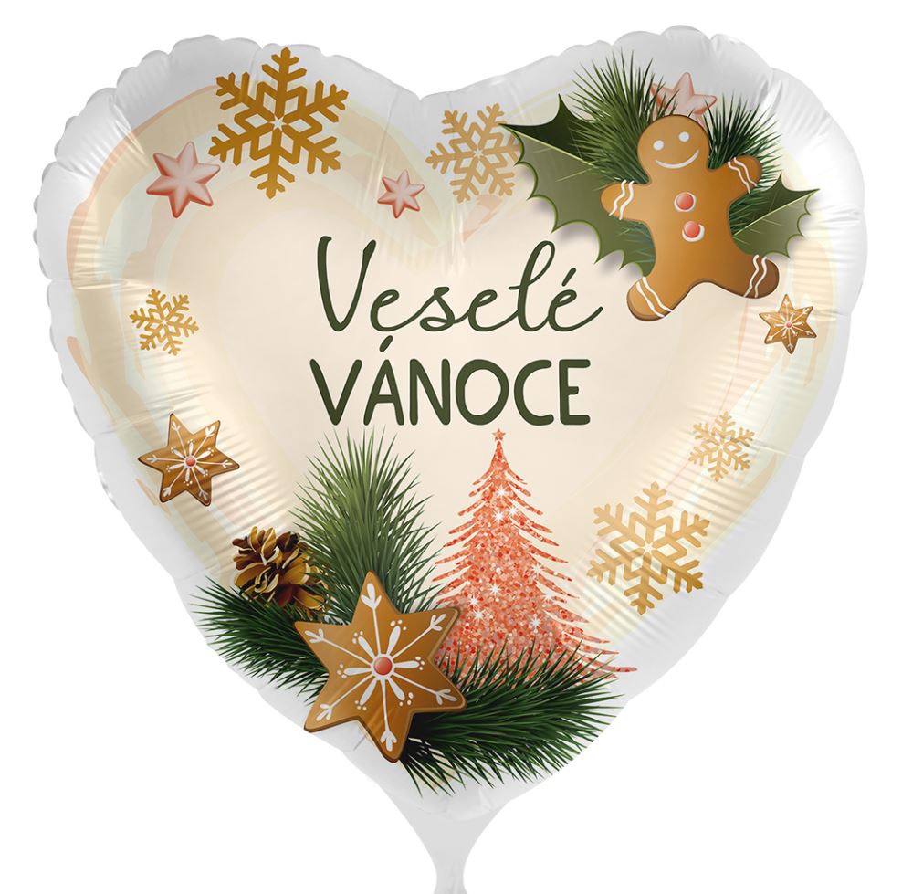 Foliový balonek srdce Veselé Vánoce - 43 cm