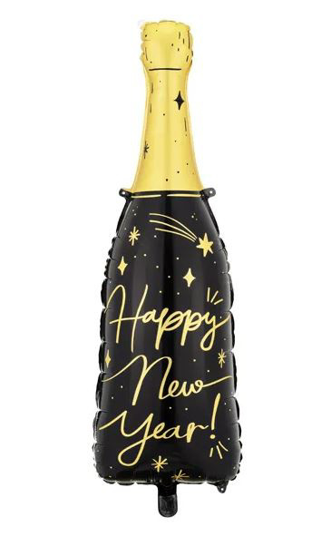Foliový balonek láhev sektu Happy New Year - černo zlatá 98 cm
