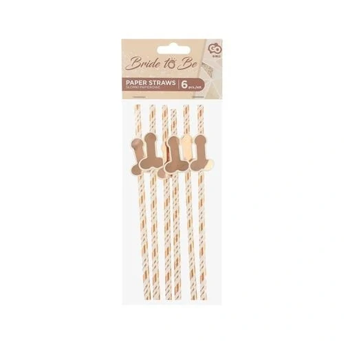 Brčka s penisem - rosegold 6 ks v balení