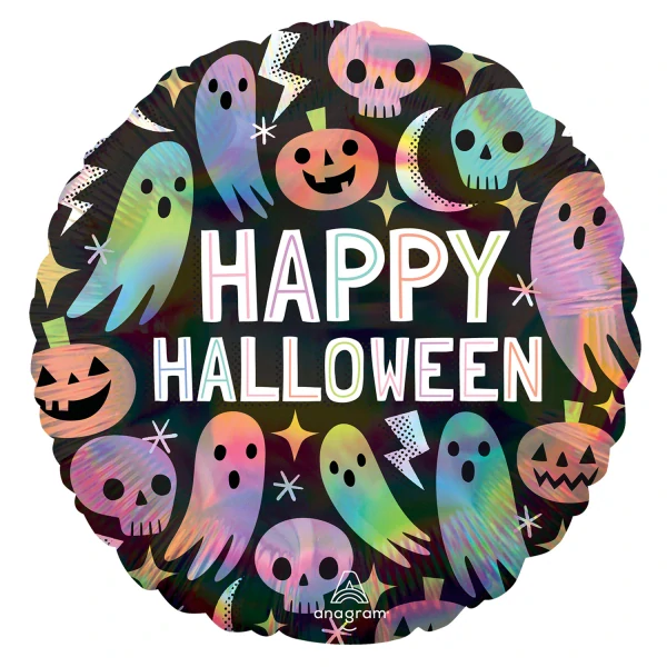 Foliový balonek Happy Halloween duchové holografický - 43 cm