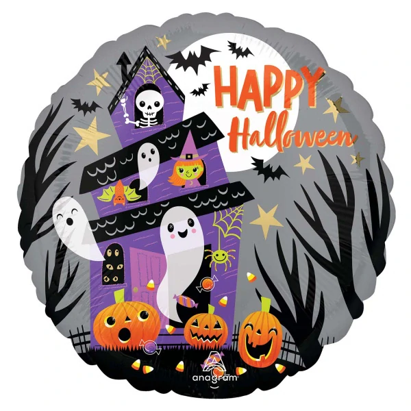 Foliový balonek Happy Halloween strašidelný dům - 43 cm