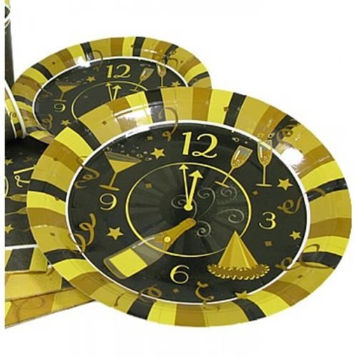 Talíř Černý Happy New Year 23 cm 6 ks
