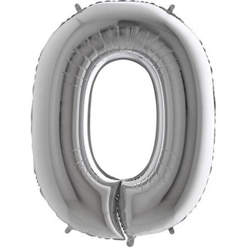 Foliový balonek číslice 0 - stříbrná (102 cm)