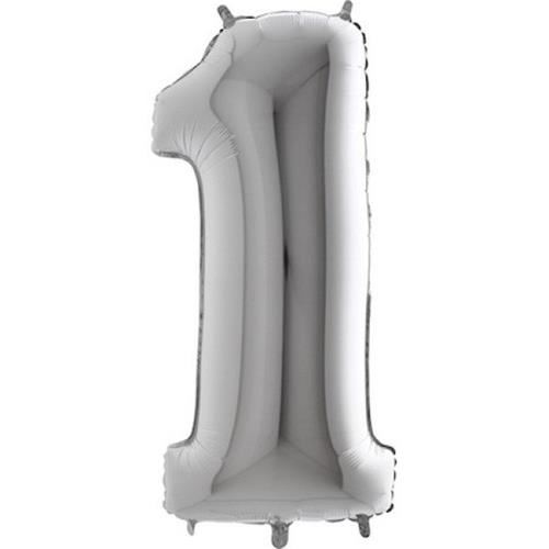 Foliový balonek číslice 1 - stříbrná (102 cm)
