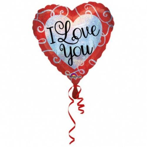 Foliové srdce I love you holografické s ornamenty 43 cm