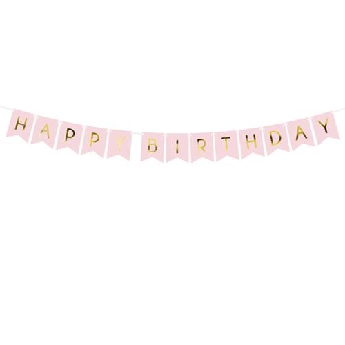 Nápis Happy Birthday vlaječkový růžový 175 cm