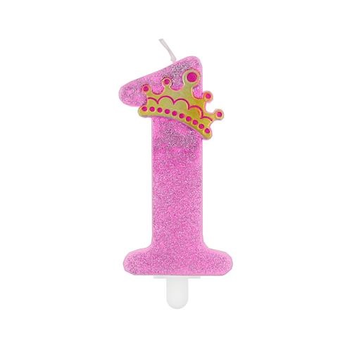 Svíčka narozeninová 1 třpitivá růžová 9 cm