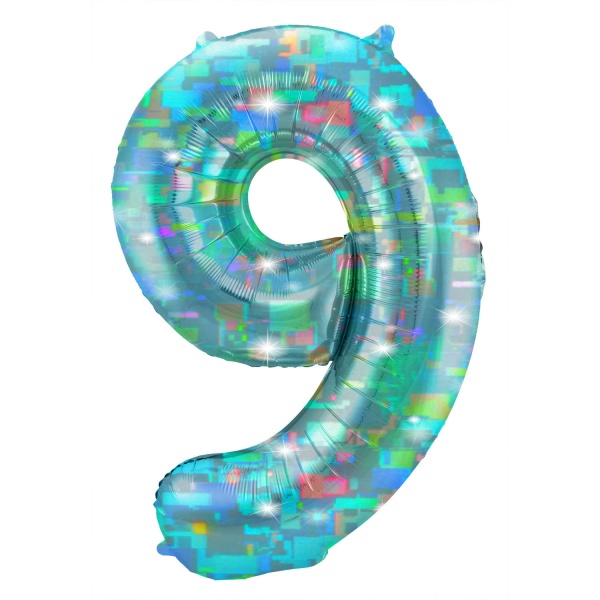 Foliový balonek číslice 9 - Galactic Aqua (101 cm)