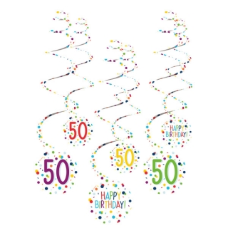 Spirály Rainbow Confetti s číslem 50 - 80 cm - 6 ks