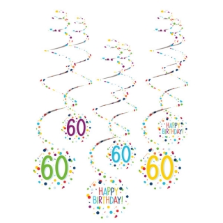 Spirály Rainbow Confetti s číslem 60 - 80 cm - 6 ks